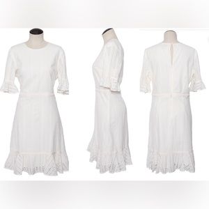 Banana Republic White Eyelet Lined Cotton Dress‎ Short Flutter Sleeves Size 2